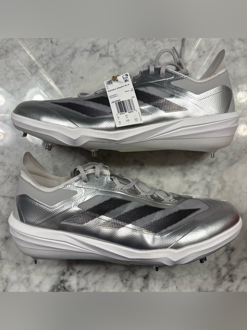 adidas Men's adizero Impact Baseball Metal Cleats Size 16 Metallic Silver